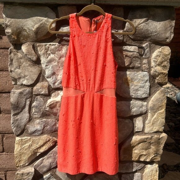 Alice + Olivia Dress Cara Sequin Mesh Cut Out Coral Sleeveless Size 6 NWT - Picture 1 of 12